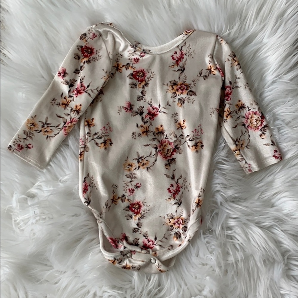 Baby Girl Cream Floral Velvet Onesie